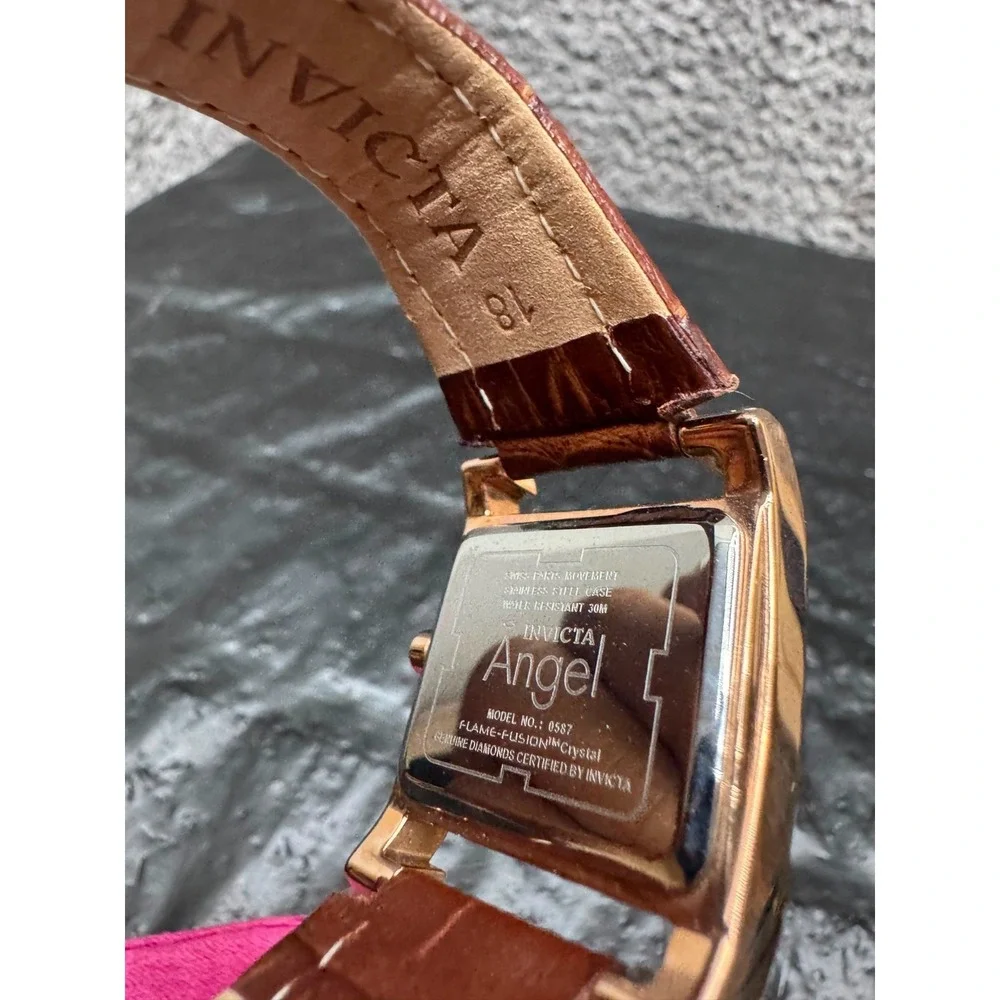 Invicta Angel Lady 0587 Women's Quartz Watch 30mm Stainless Steel Leather Band